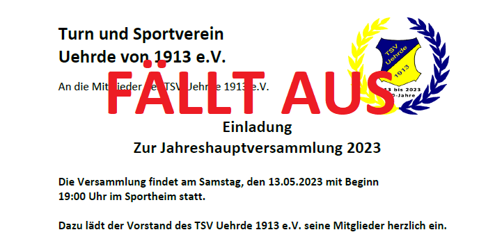 JHV TSV Uehrde 2023 - FÄLLT AUS